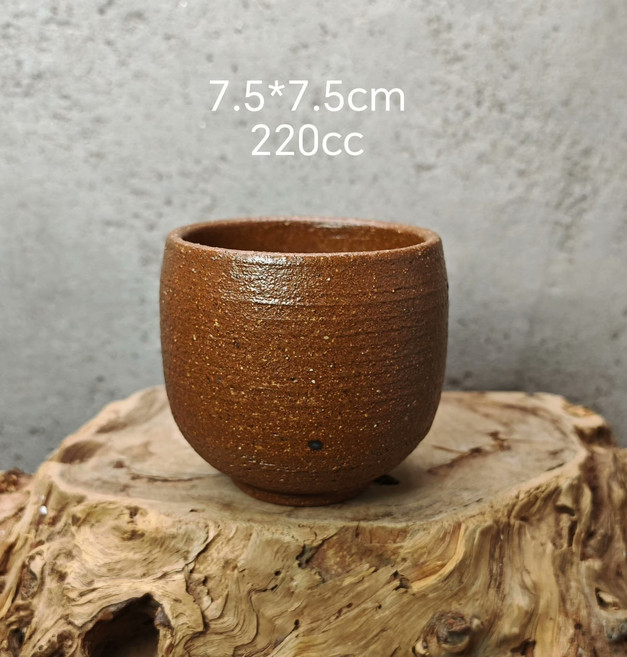 遺石居 萬古燒黃陶 手拉胚 抹茶杯 尺寸7.5*7.5cm 容量220cc 侘寂禪意, 商品主圖, 1個