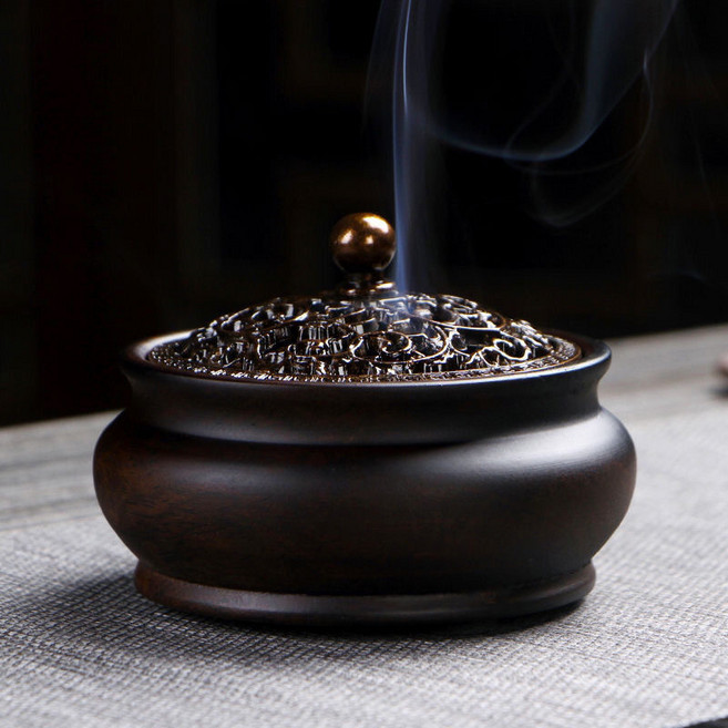 黑檀木祥雲薰香爐 大號檀香沉香適用 茶道擺飾, 仿古香爐A款