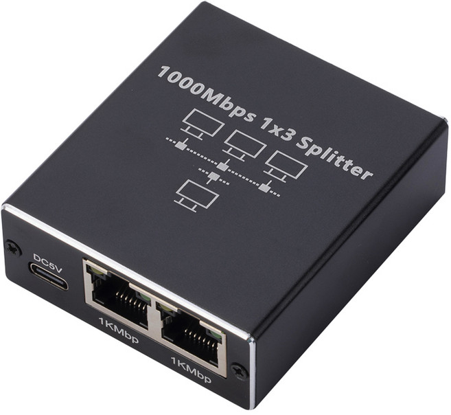 網路線RJ45分配器1分3延長轉接器, 黑色, 1個, 73mm