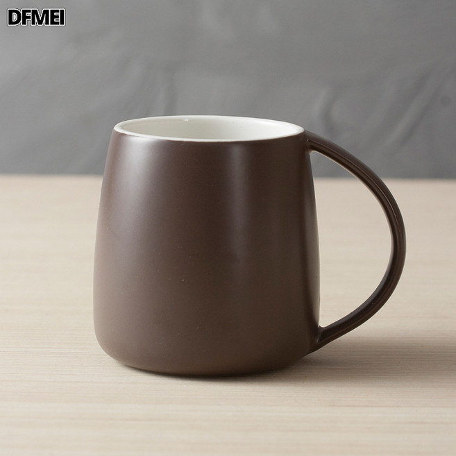 DFMEI 陶瓷水杯 創意馬克杯帶手柄辦公室情侶水杯會議杯 大容量簡約水杯, 1個, 蛋形棕色啞光:301-400ml