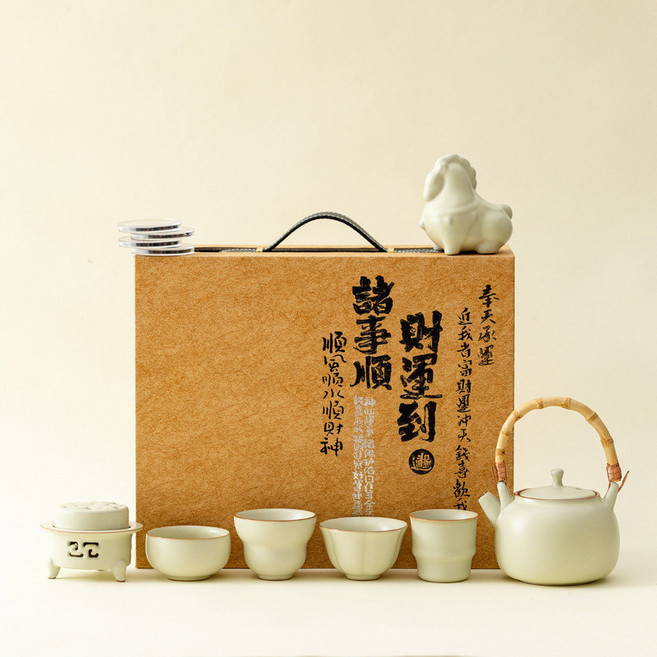 企業禮品 迎春納福 茶具組, 1個, 提梁壶-米黄