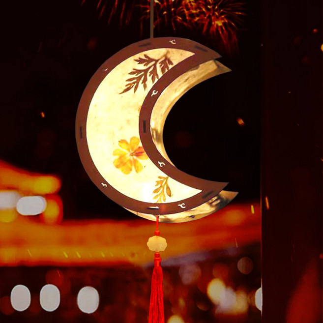中秋古風花燈手提紙燈, 花草紙月亮