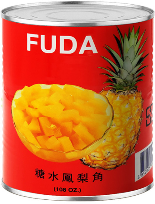 FUDA 8分之1 糖水鳳梨角罐頭 - 鳳梨切片 水果罐頭 即食 烘培 點心 披薩, 1罐/3060g, 1個, 3.06kg