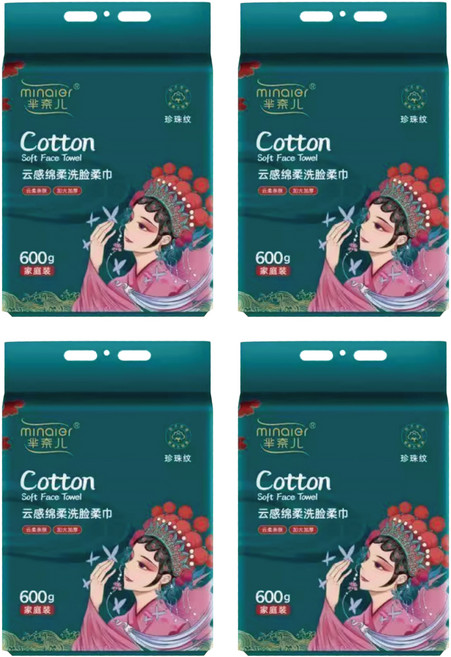 芈奈兒 雲感親膚洗臉柔巾 600g 家庭裝, 白色, 4個