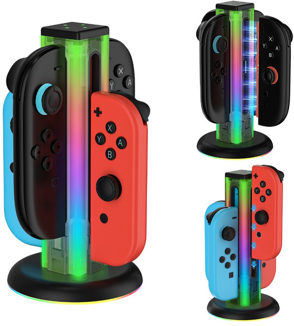 Switch 1 2 通用手把充電座 NS2 四合一多功能手把充電收納底座, 1個, Switch1/2 通用手把座 透黑, 透黑, Switch1/2 通用手把座 透黑