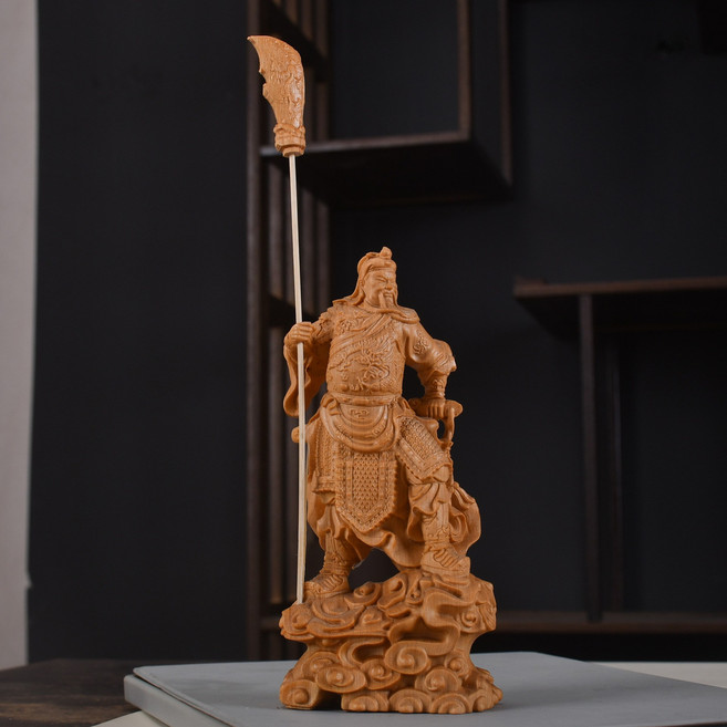 太行崖柏木雕立刀關公武財神實木擺件, 崖柏【立刀斜跨關公】高16cm7.4*4.5cm