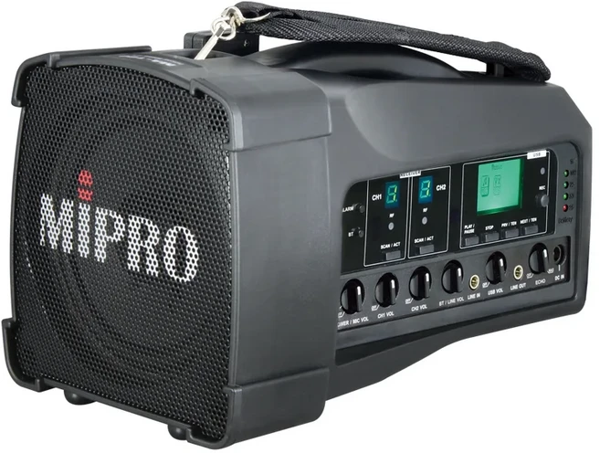 MIPRO 5.8G雙頻道迷你型無線喊話器, 黑色, 1套, MA-100D主機+3號電池手持式麥克風*2