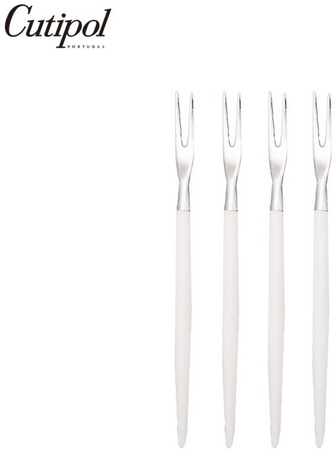 Cutipol GOA 白柄霧面不銹鋼 12cm迷你水果/蛋糕小叉4件組 葡萄牙手工餐具, 1個