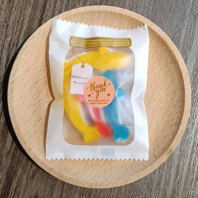 星願小包軟糖組 神明祝壽 普渡 生日禮 婚禮小物, 星願小包+圓形多款謝謝祝福語貼紙*30入, 1套
