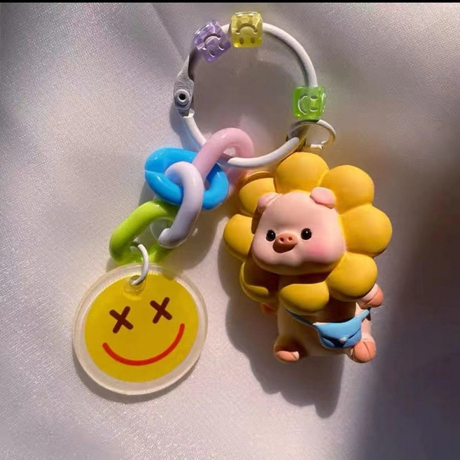 穎鋪 太陽花小豬公仔鑰匙圈 可愛造型背包吊飾 生日交換禮物 情侶手機配件