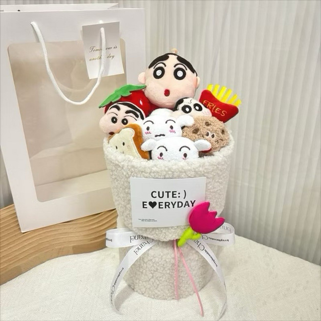 白色小新 玩偶花束 CUTE :) ♥ EVERYDAY, 1個, 白色小新+禮物袋