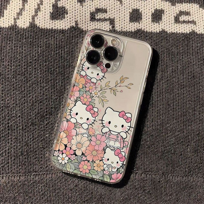 可愛花叢Hello Kitty iPhone 16/15/14/12/11/XS/XR 手機殼 太空殼