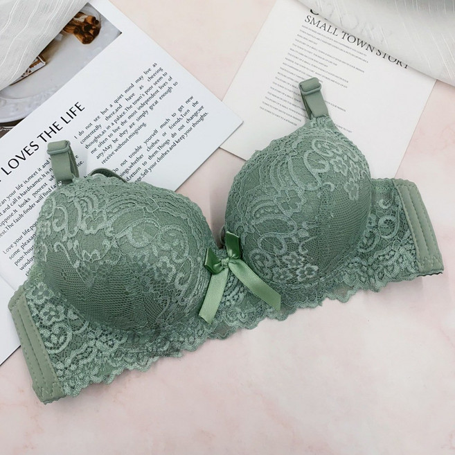 Vivy peach 無鋼圈蕾絲內衣 氣質典雅 小胸集中, 綠色,36/80