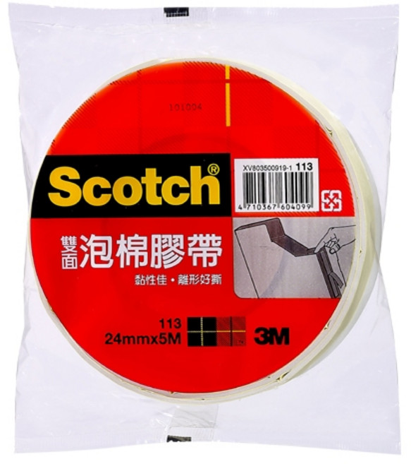 3M 113 雙面泡棉膠帶 - 黏性強 用途廣泛, 1個, 24mm
