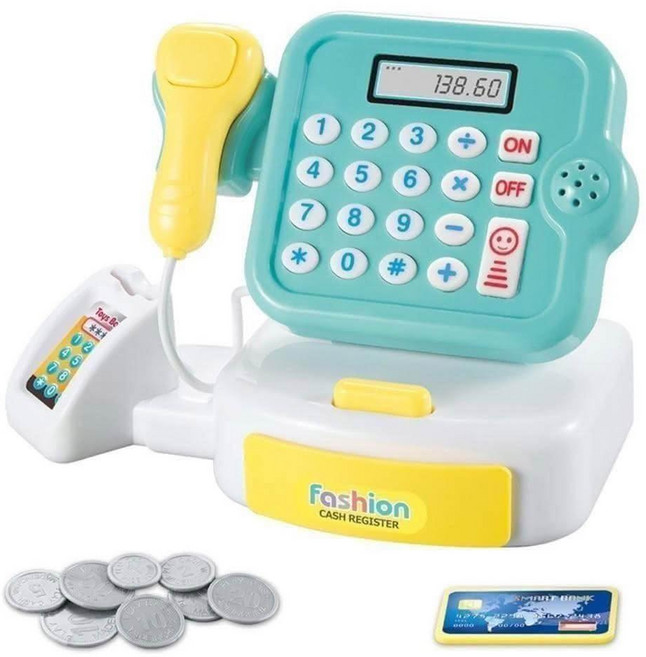 Fashion 兒童收銀機玩具 角色扮演購物遊戲 聲光效果 安全材質, 立體綠, 1個