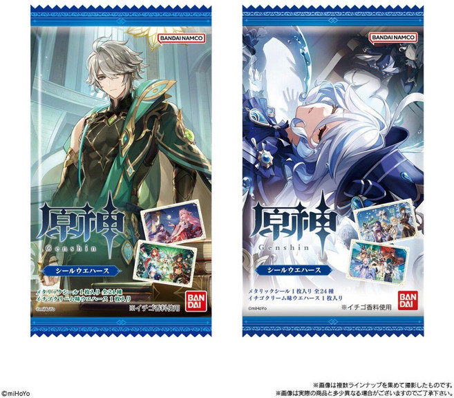 BANDAI 日版 原神 食玩 日本製 卡包貼紙 餅卡, 1個, 款式:盲抽未拆 (包裝款式隨機出貨)
