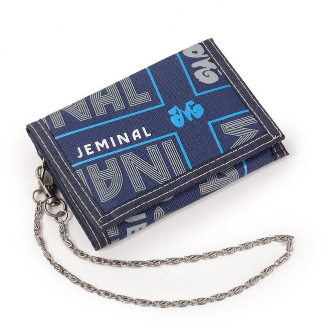JEMINAL 男士休閒帆布尼龍三折短款錢包 學生運動拉鍊零錢夾
