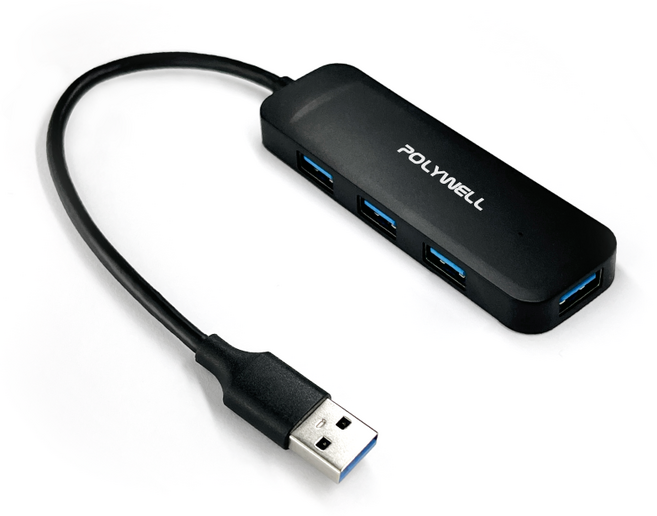 POLYWELL 寶利威爾 USB 3.0 4埠擴充埠 HUB, 1個, 黑色