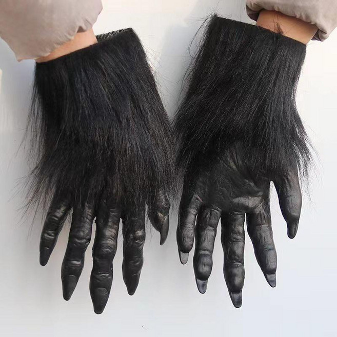 銀色狼髮泡塑料動物面具, 1個, 銀色, 精品手套黑色