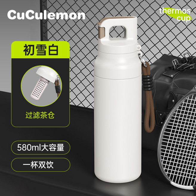 CuCuLemon 新款一鍵速開保溫杯 580ml大容量, 白色-光板,580ml, 1個