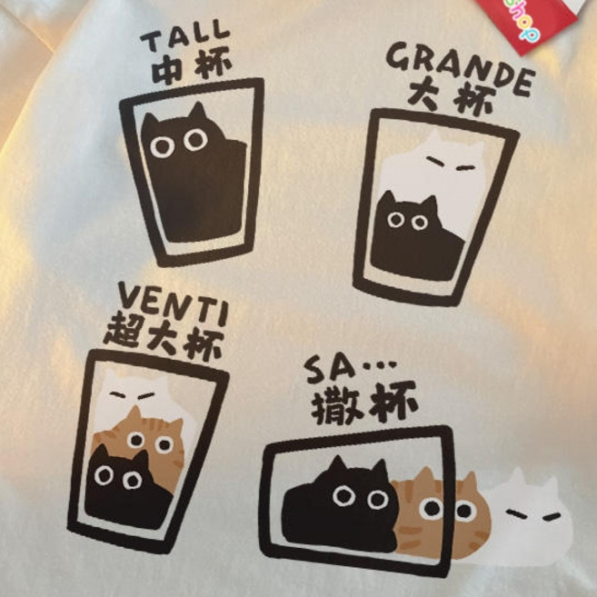 純棉短T情侶文青萌寵動物班服, 深灰色,XM