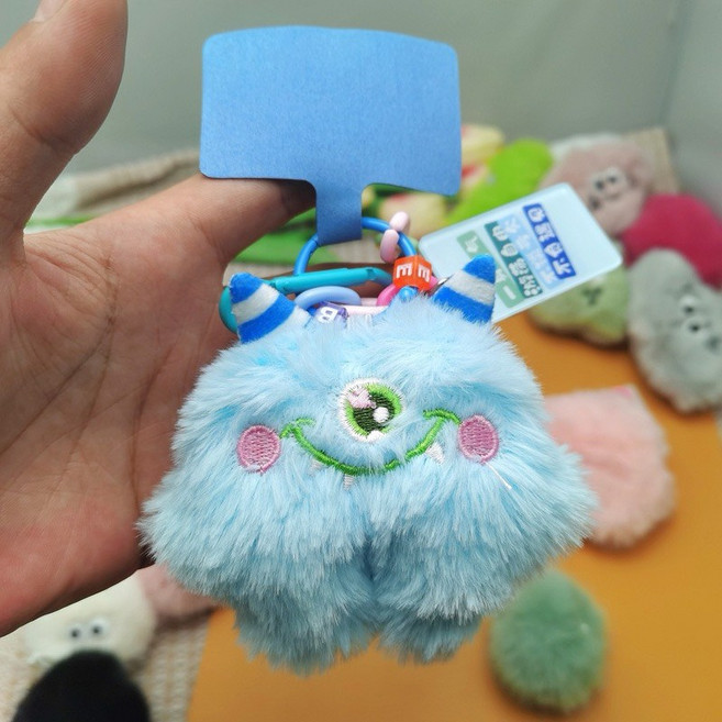 可愛毛絨掛件 鑰匙圈 吊飾 醒獅造型 玩偶公仔包包掛飾, 029藍毛絨大眼仔吊飾, 詳見包裝, 詳見包裝