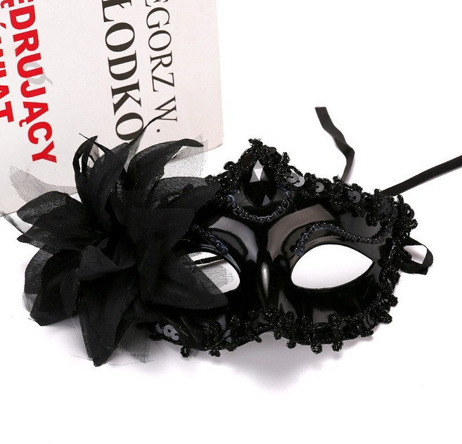 廢物專賣店 半臉面具 素色面具 化妝舞會 萬聖節 cosplay 青蜂俠 陳真 王子 素面眼罩, 大花黑色, 1個