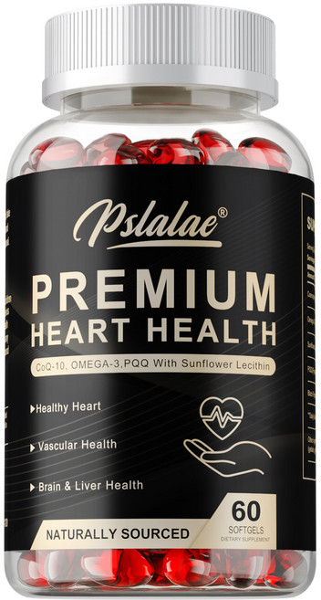 pslalae 進階心臟健康保健品 含CoQ-10 Omega-3 PQQ與葵花卵磷脂, 60