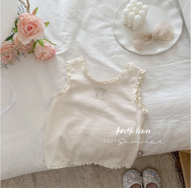 女童刺繡木耳邊小背心
