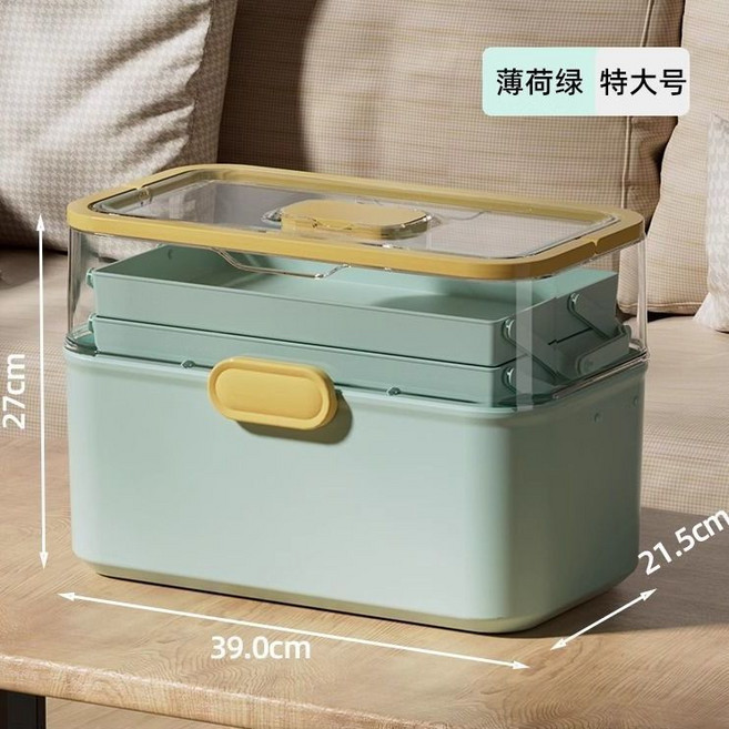 美術生 工具箱 加厚特大號美甲收納箱 桌面整理 文具收納盒子, 湖水綠, 1個