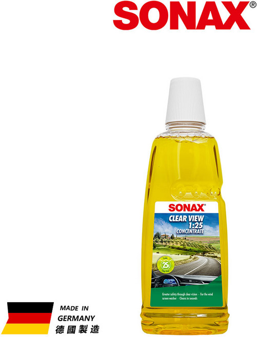 SONAX 清澈視野 1:25倍 超清晰雨刷精 防水垢 去除淺層油膜 1000ml, 1個, 1L