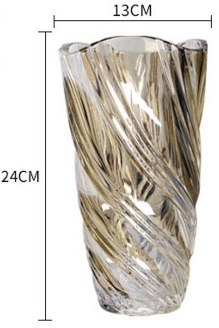 居家用品 I4N 高24cm輕奢幻彩水晶玻璃花瓶 擺飾風水插花居家裝飾, 琥珀 裙帶小號