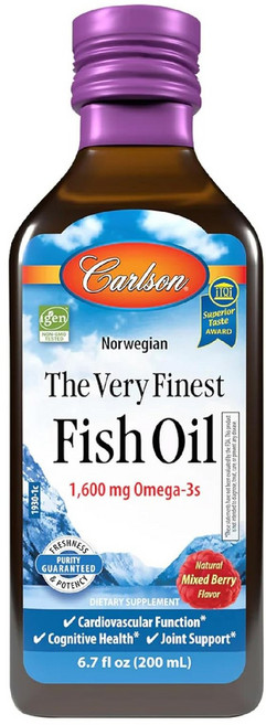 Carlson 挪威頂級魚油 1 600毫克 天然綜合莓果風味, 1個