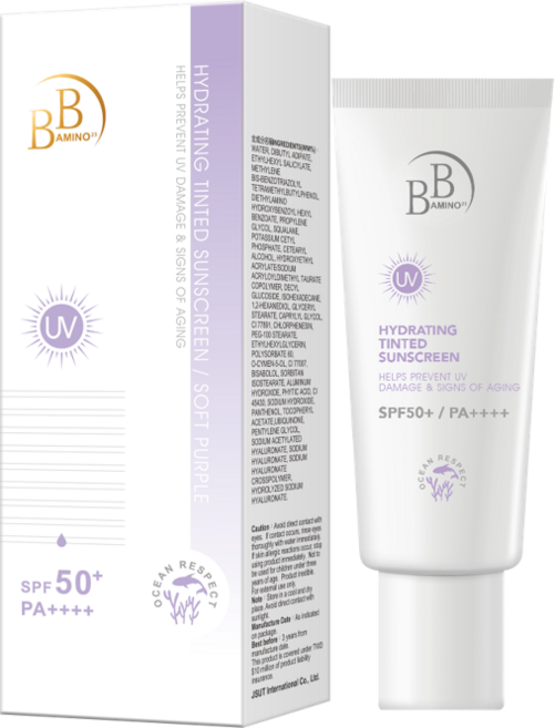 BB Amino 玻尿酸角鯊潤色防曬乳-嫩紫, 1件, 35ml