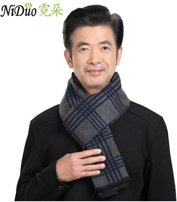 中老年男士仿羊絨保暖圍巾,秋冬季爸爸爺爺圍脖禮物