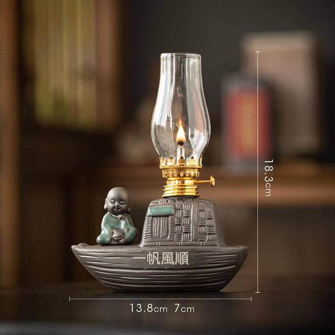 一帆風順 煤油燈 擺件, 一帆風順燈盞 粗陶款