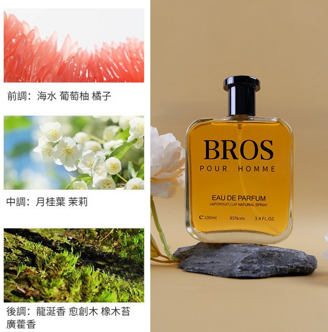 BROS 英倫男士香水 100ml 海洋調香 清爽活力香氛, 1個, 隨機香水小樣(2ml)