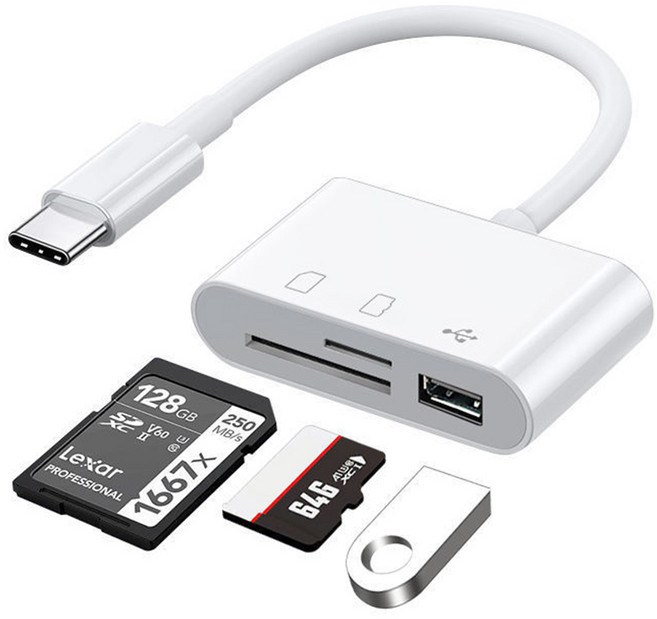 ATake Type-C 多功能讀卡器 (SD mSD USB3.0) 高速傳輸 隨插即用, 1個, 白, AT00000018N