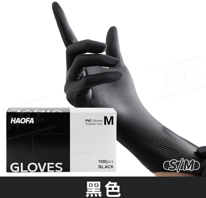 HAOFA 無粉PVC手套 100入盒裝, 1套, 黑色,S, 100個裝