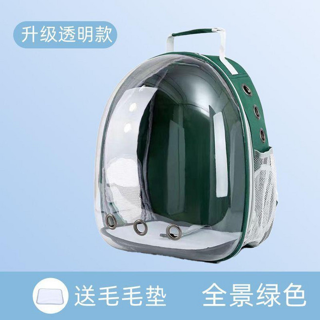 good 揹包外出雙肩包便攜太空艙大容量貓咪狗狗寵物出裝備兔子, 透明綠,無側開, 1個