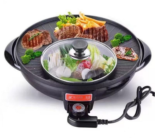 多功能火鍋烤盤 涮烤一體電熱鍋, 黑色,黑色(110v)1500W 直徑33cm, N/A