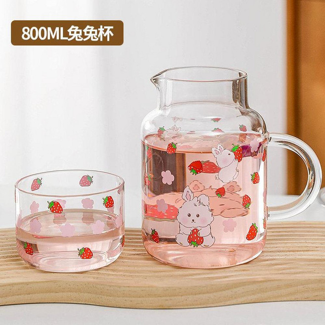 耐高溫茶水分離杯 一蓋兩用, 800ml草莓兔杯 升級壺嘴, 1套, 如圖