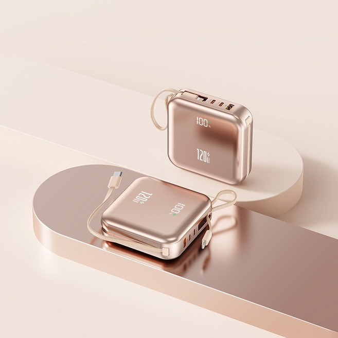 行動電源 20000mah PD快充 自帶線 數顯 掛繩 可上飛機, 土豪金【雙線+數顯+掛繩】新二代防爆電芯