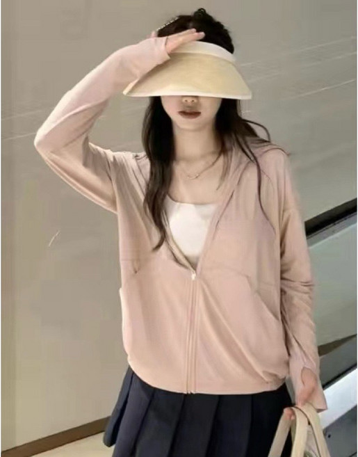 萱寶媽咪baby童裝館 現貨韓版女裝夏季防曬外套日系防曬外套寬鬆休閒外套連帽外套冰絲防曬外套涼感防曬外套大尺碼防曬外套連帽防曬外套大尺碼女裝, 藕粉