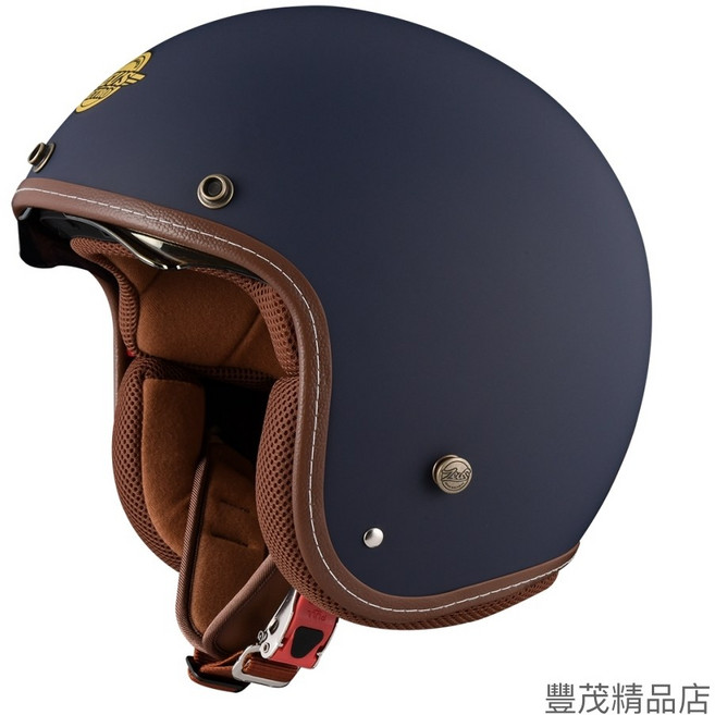 ZEUS 瑞獅 ZS-388AH 復古帽 安全帽 電鍍金墨鏡 全拆洗 透氣 輕量, 消光藍