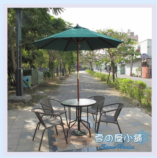 戶外休閒桌椅 1桌4椅 復古手搖傘套餐, 7尺手搖傘,卡其