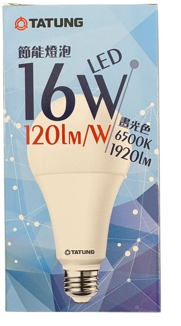 TATUNG 大同 LED 燈泡 16W 全電壓 E27燈座, 冷白, 1個