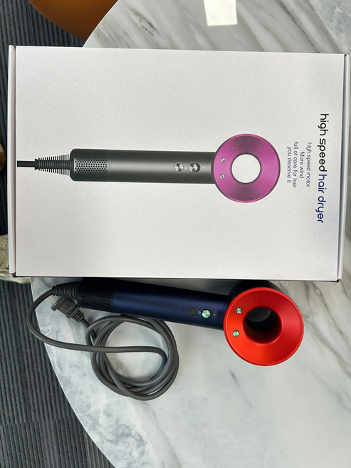 套裝高速吹風機高檔禮盒恒溫護發吹風筒可, 無規格, 彩盒+藍彩硃紅機器+單風嘴