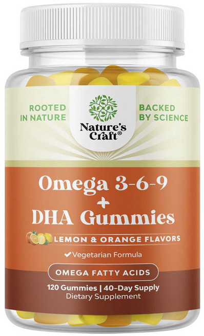NaturesCraft Omega 3-6-9 + DHA 軟糖 檸檬 & 柳橙味 膠囊, 120錠, 1個