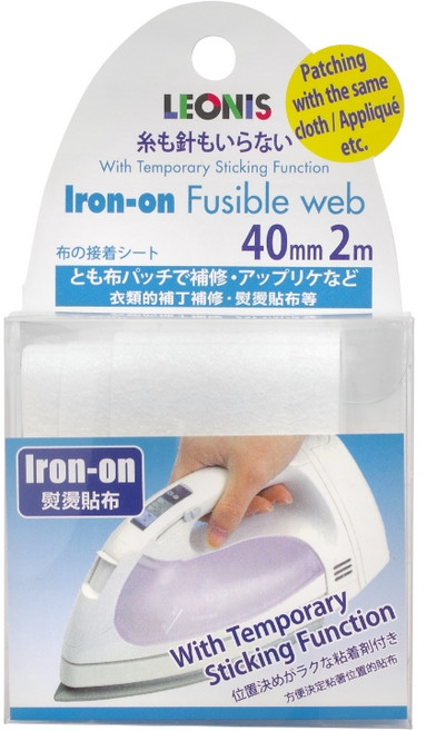 LEONIS日本製衣服褲子破洞修補貼熨燙布貼(寬40mm)95922免車縫貼布燙斗貼布縫紉補丁黏性布粘膠紙膠布, 1個, 白色